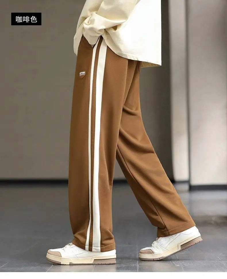 Spring Autumn Elastic Waist Fashion Straight Pants Man High Street Contrast Color Casual Pockets Drawstring All-match Trousers