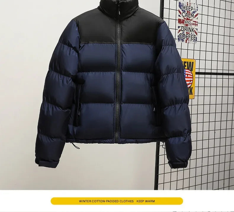 Men Winter Fashion Trendy Parkas Cotton-padded Coats Couple Thickened Short Padded Jacket Casual Stand Collar Warm Men Jacket