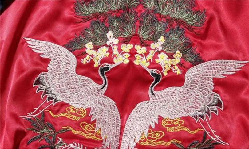 Satin Embroidered Bomber Jacket Men Women Couple Wear Coat Oversize Sukajan Retro Spring Autumn 2025 Z1