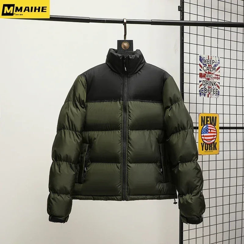 Men Winter Fashion Trendy Parkas Cotton-padded Coats Couple Thickened Short Padded Jacket Casual Stand Collar Warm Men Jacket