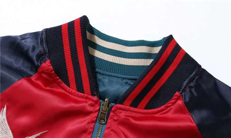Satin Embroidered Bomber Jacket Men Women Couple Wear Coat Oversize Sukajan Retro Spring Autumn 2025 Z1