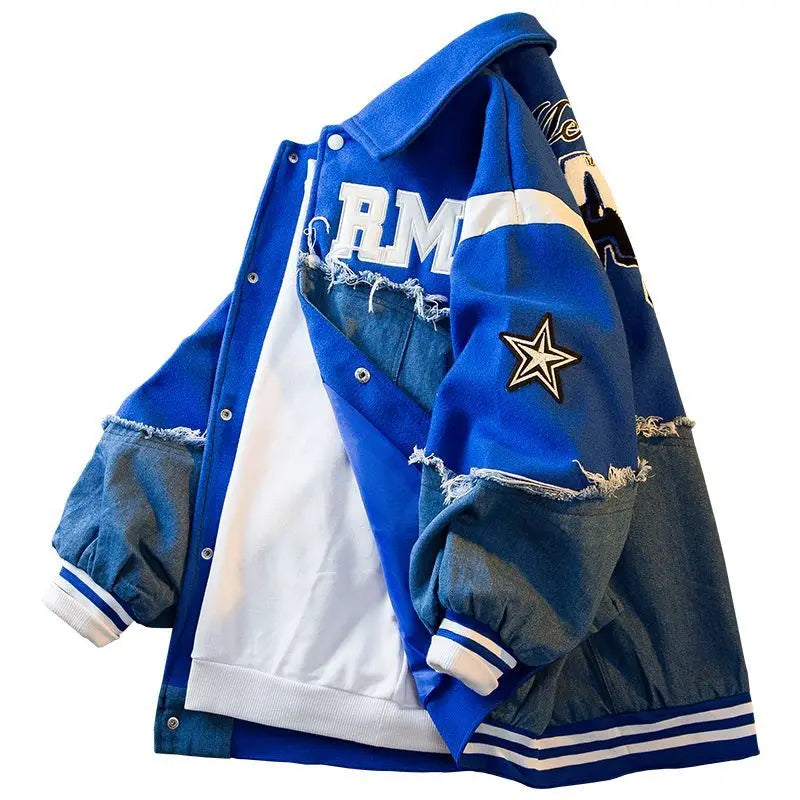 Men's Clothing Embroidery Loose Men's Single Breasted Vintage Hip Hop Patchwork Baseball Casual Jackets Spring and Autumn Coat