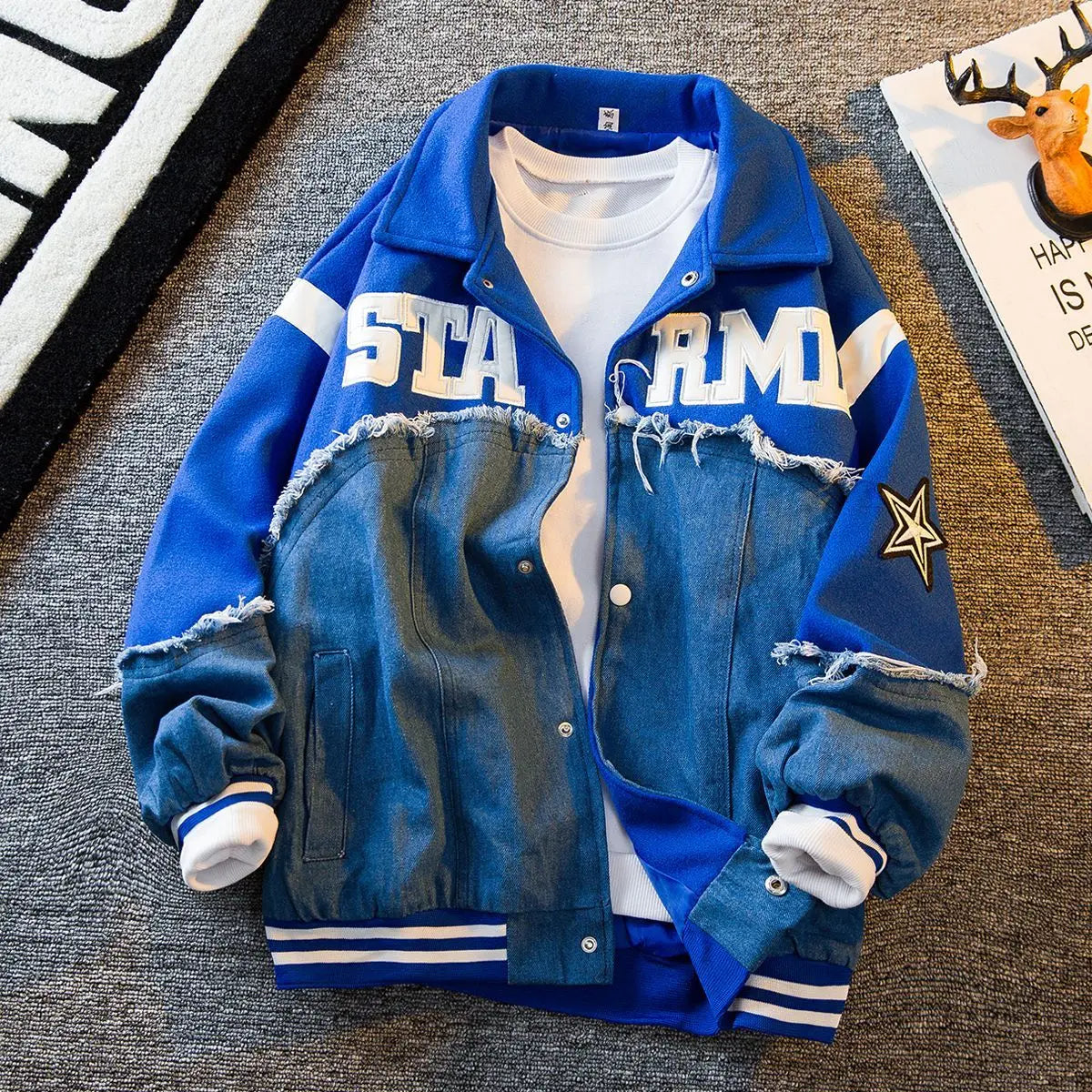 Men's Clothing Embroidery Loose Men's Single Breasted Vintage Hip Hop Patchwork Baseball Casual Jackets Spring and Autumn Coat