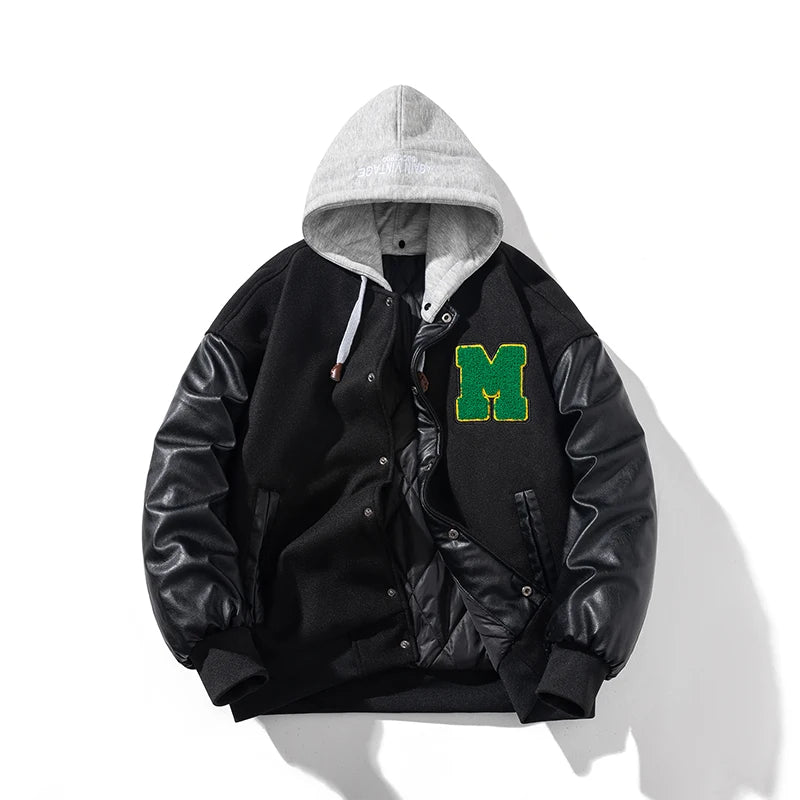 Men Varsity Jacket Winter Women Letter Fashion Baseball Jacket Leather Sleeve Motorcycle Coat Button College Warm Parkas Red