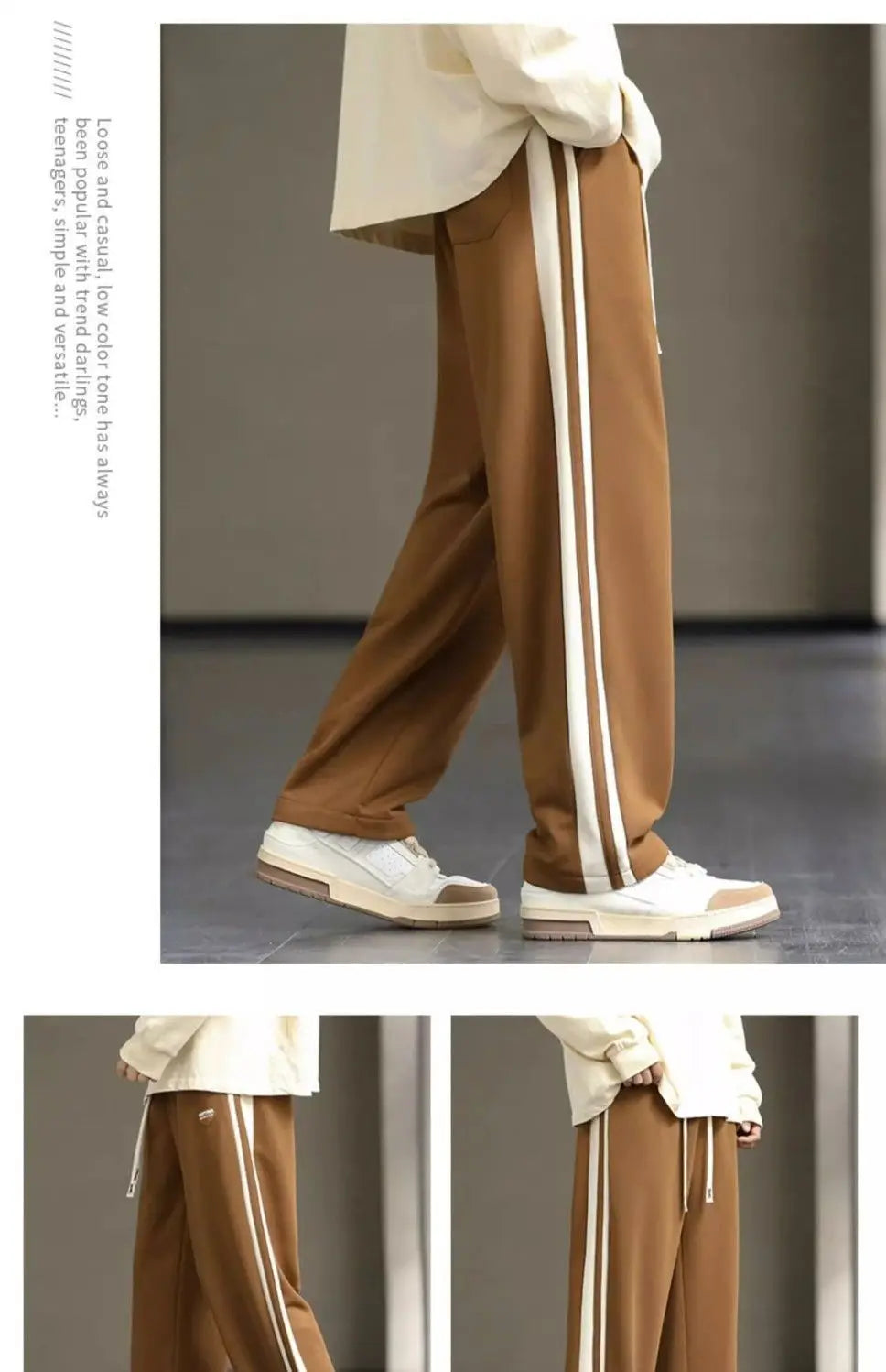 Spring Autumn Elastic Waist Fashion Straight Pants Man High Street Contrast Color Casual Pockets Drawstring All-match Trousers