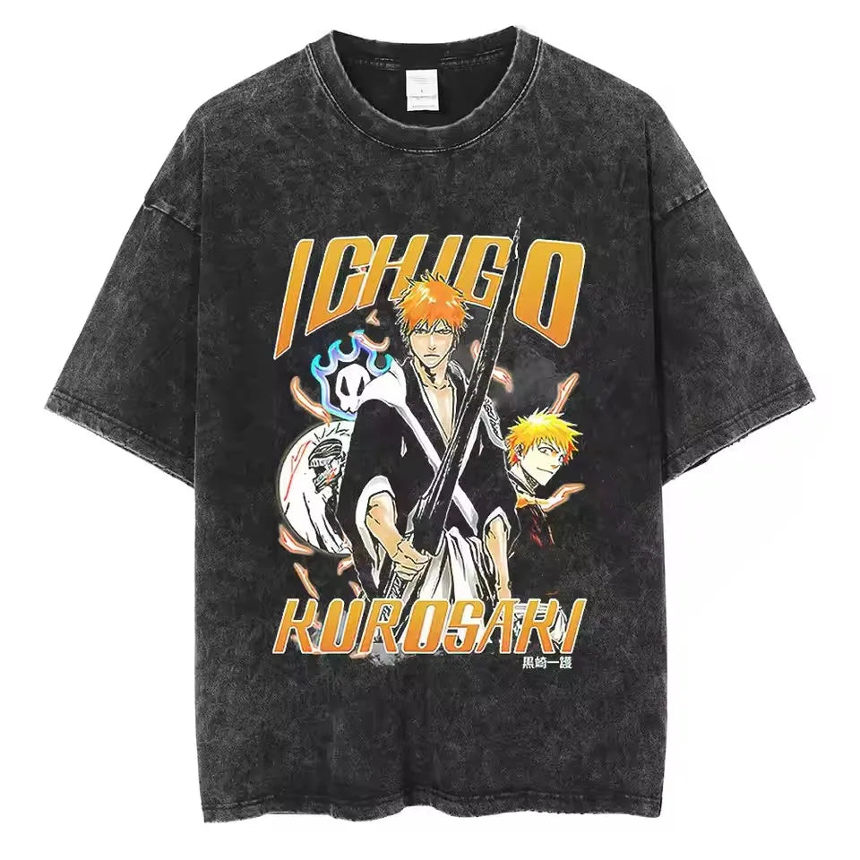 Japan Anime Bleach Zaraki Kenpachi Graphic Printed T Shirt Men Women Manga Tshirts Harajuku High Quality Washed Cotton T-shirt