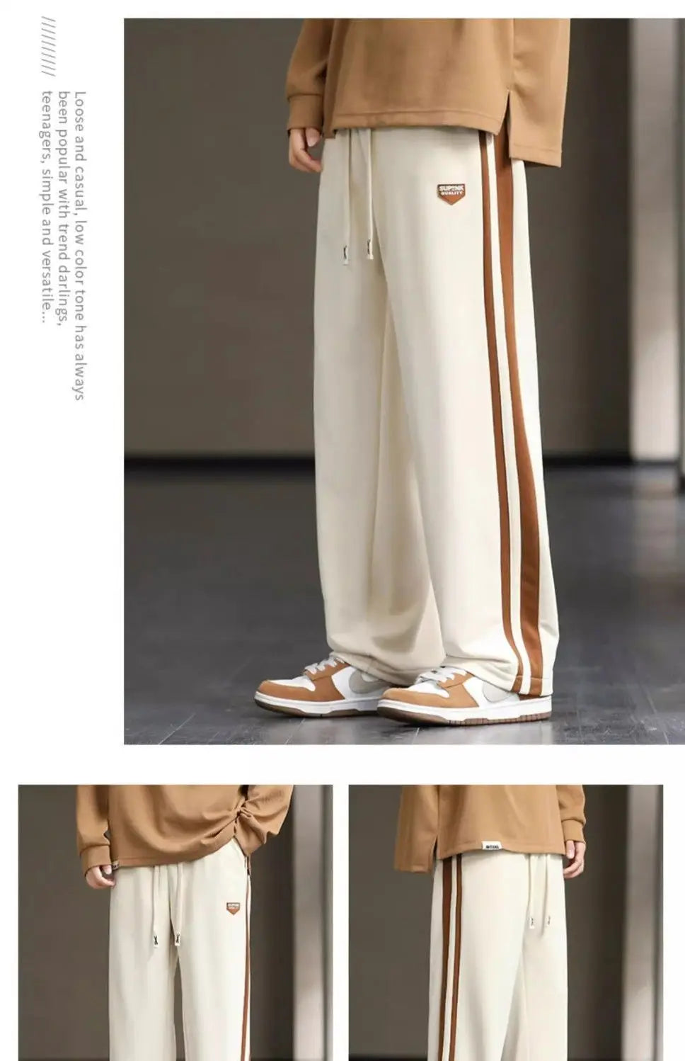 Spring Autumn Elastic Waist Fashion Straight Pants Man High Street Contrast Color Casual Pockets Drawstring All-match Trousers